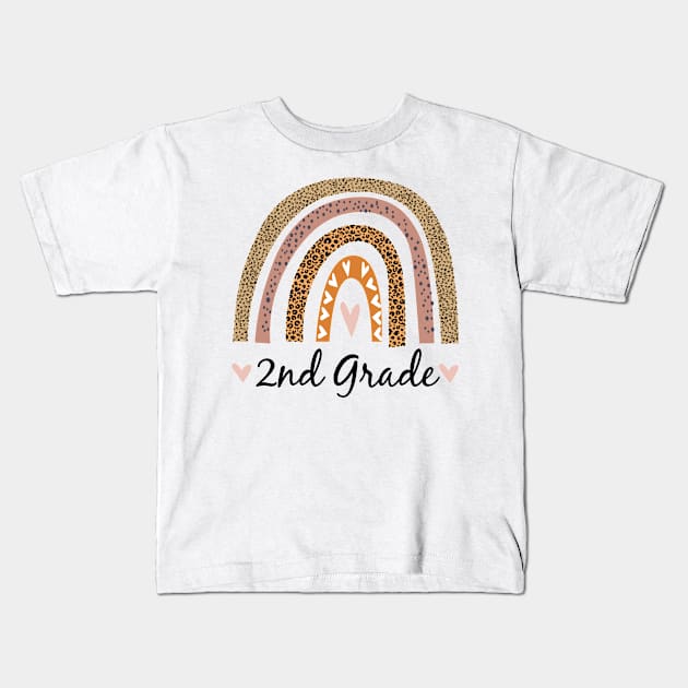 2nd Grade Second Grade Teacher and Student Leopard Rainbow Kids T-Shirt by MoodPalace